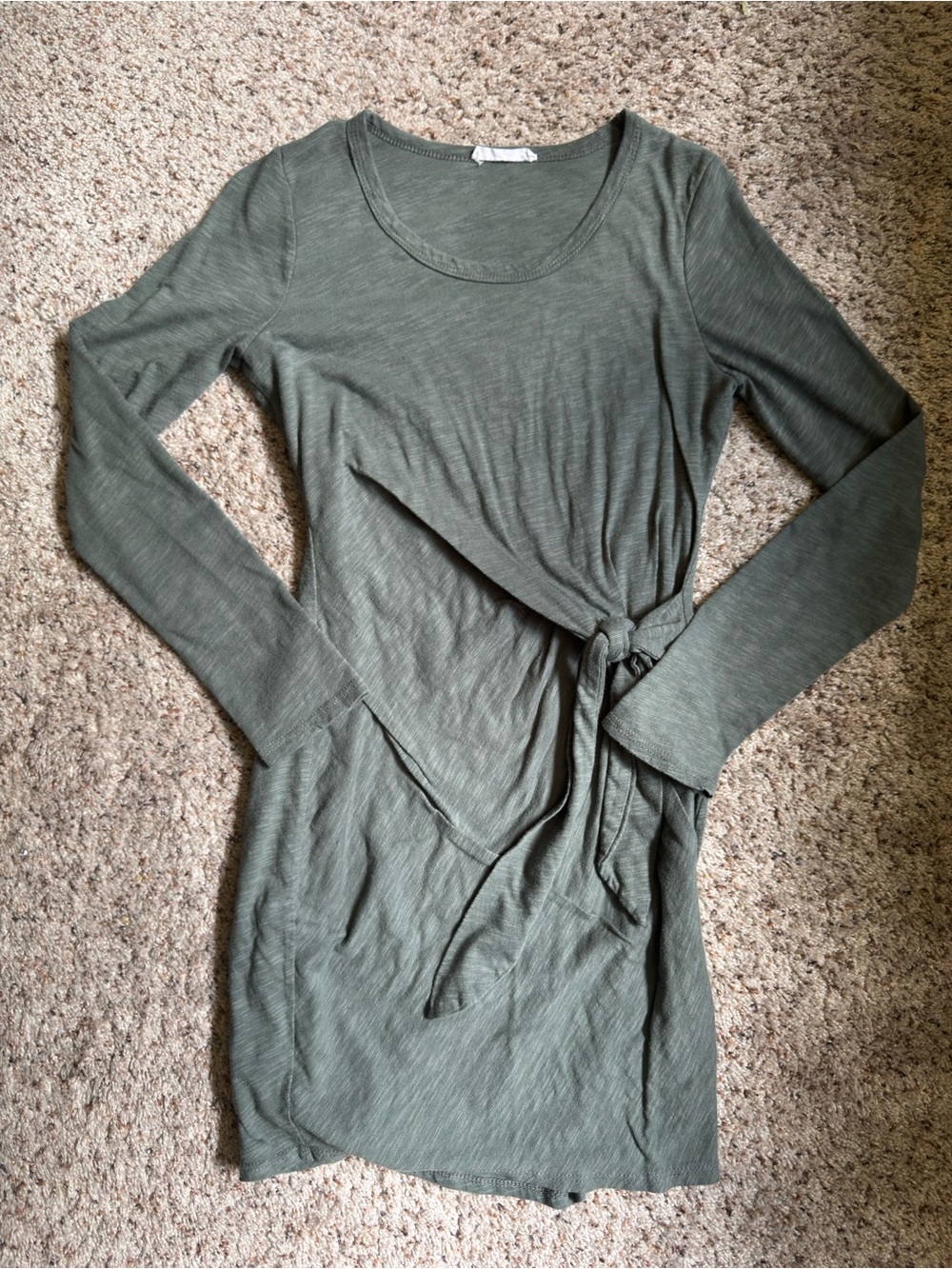 Wasabi + Mint Olive Green Tie-Waist Long Sleeve Dress
